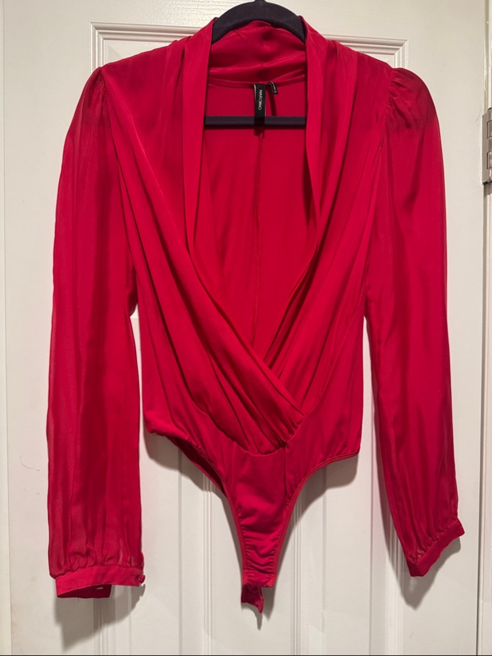100% Silk Red Draped blouse Bodysuit Top